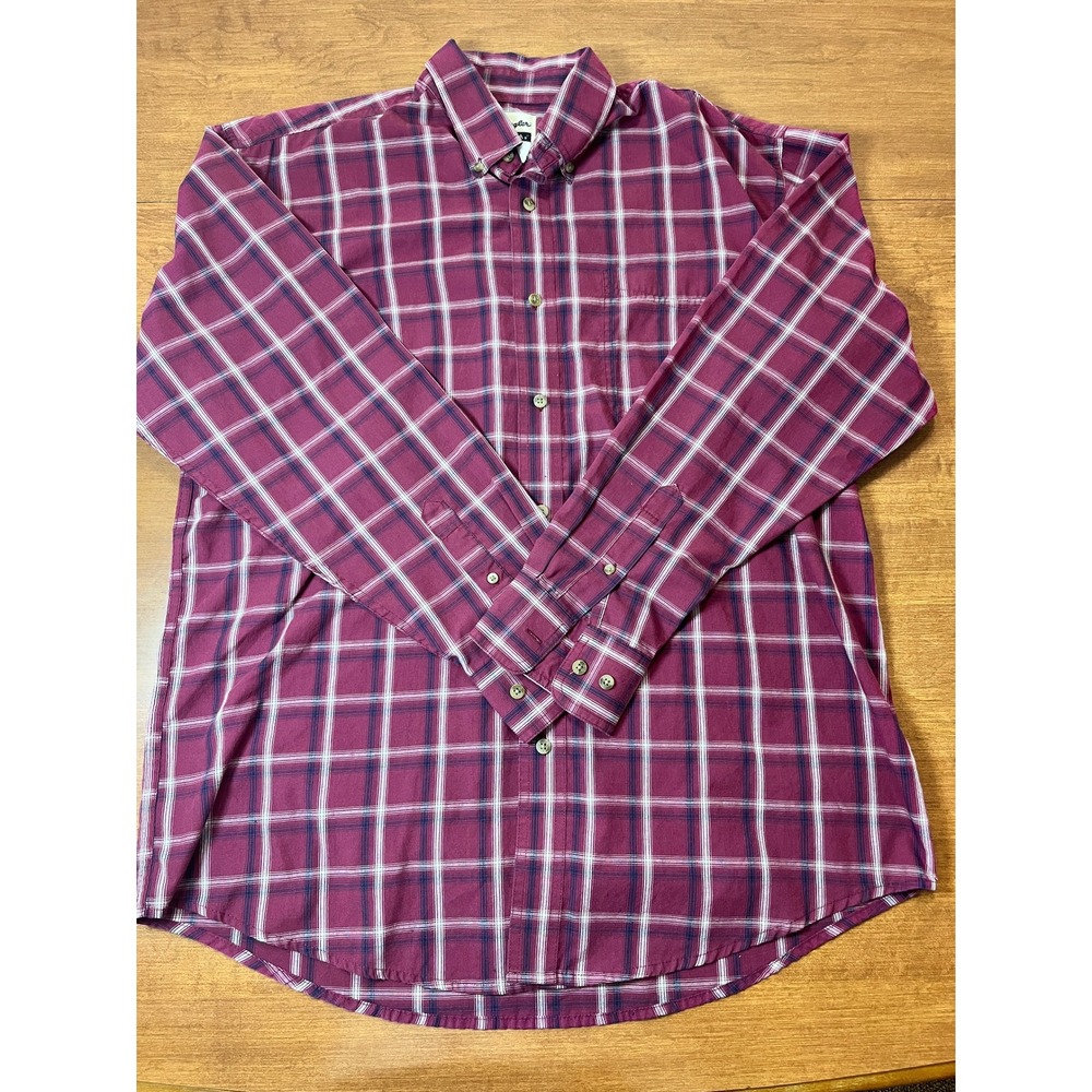 Wrangler Riata Men's Dark Red Burgundy Plaid Long‎ Sleeve Button‑Up Shirt L